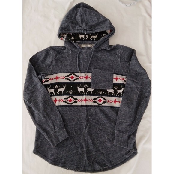 On The Byas Tops - On The Byas Pullover Hoodie Blue Red White Deer 100% Cotton Womens Size Medium